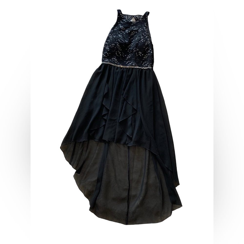 Black City Studio Dress Size 3 Juniors High Neck with Zip Up Back Fitted Waist